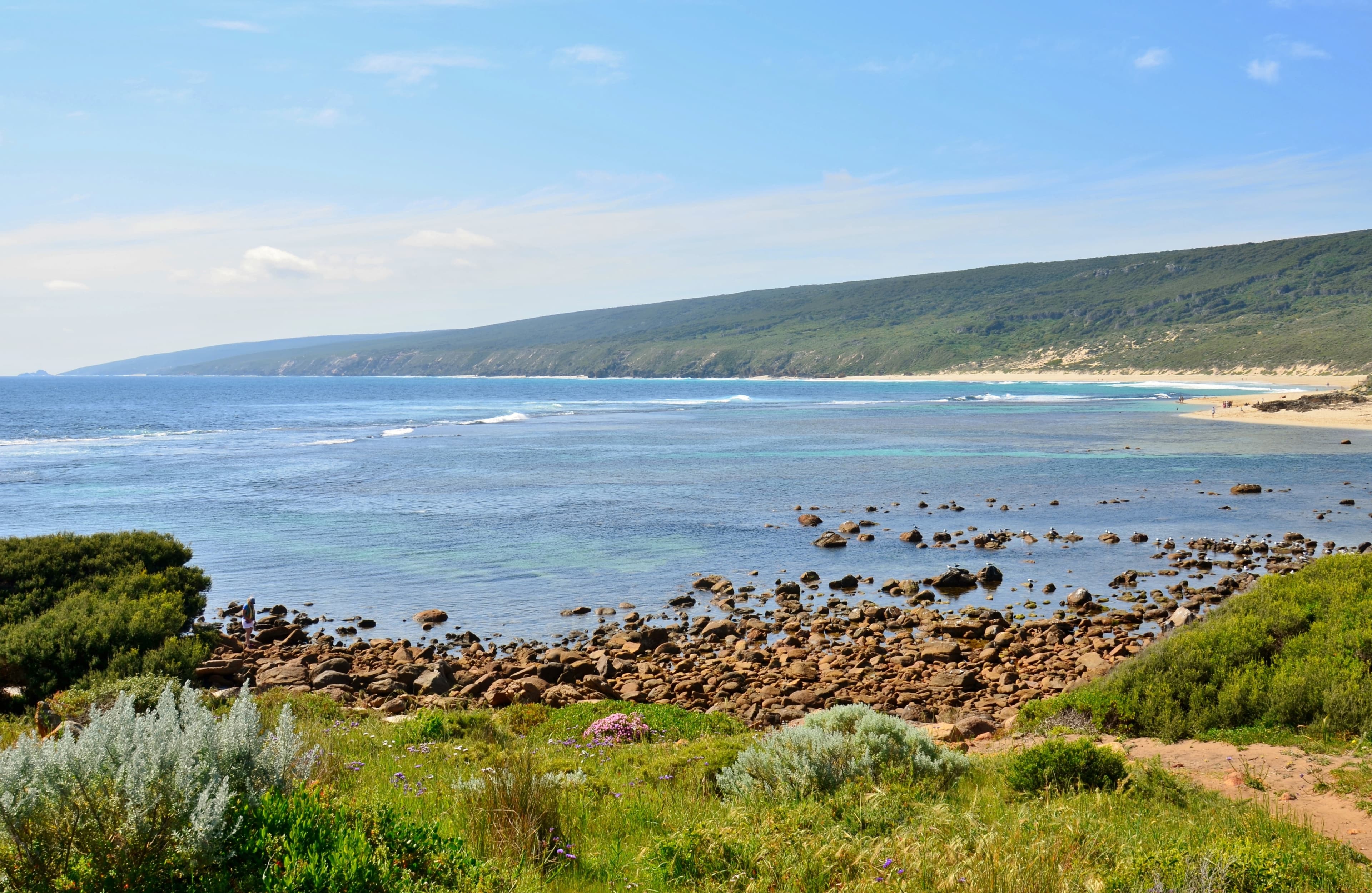 Yallingup Reef at the western end of Yallingup Beach, where the Aquarium sits